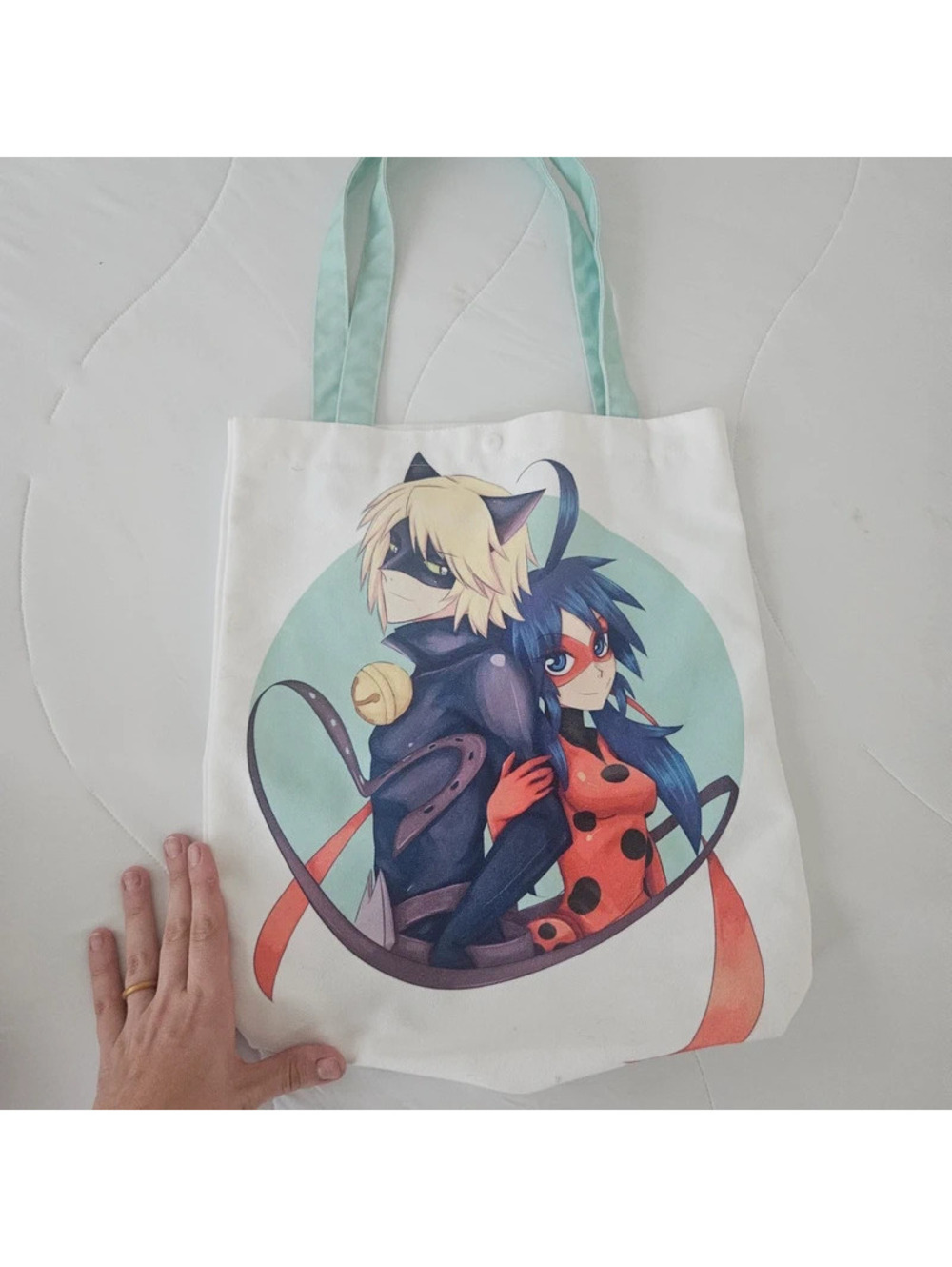Anime Character Print Tote Bag with Zippered Pouch